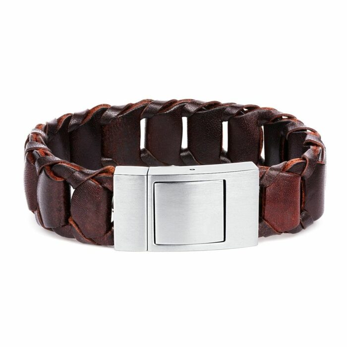 Fashion Stainless Steel Leather Bracelet With Leather