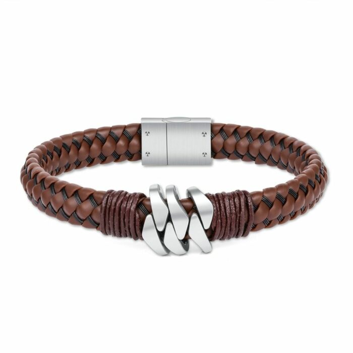 Fashion Stainless Steel Leather Bracelet With Leather